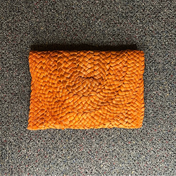 AMAZON Orange Straw Rattan Woven Medium Envelope Clutch Bag Purse Wallet Magnet - Picture 4 of 16